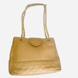 CHANEL Gold Quilted Shoulder Bag with Chain Straps